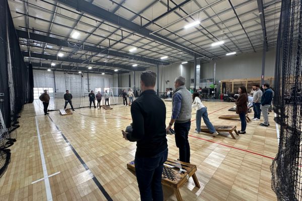 Team building activity at bgr mean playing cornhole