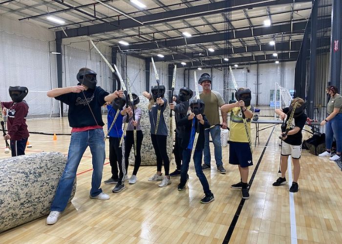 Image of archery tag at BGR Event Center multiple people lined up